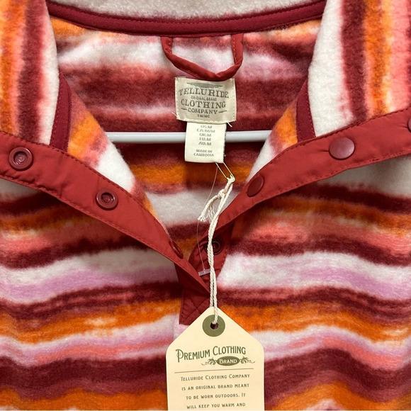Telluride Clothing Company Women's Fleece Pullover Medium Red Orange Stripe NWT - Picture 2 of 6